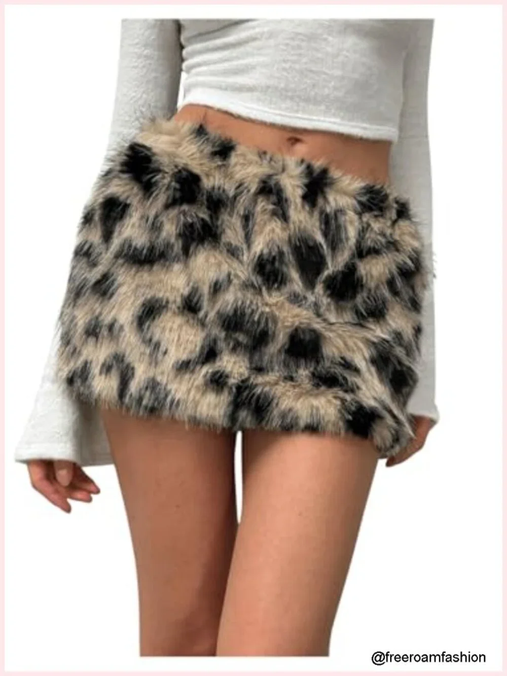 Faux Fur Low Waist Bodycon Mini Skirt Y2K Leopard Print